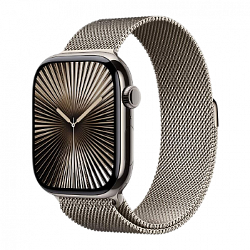 Apple Watch Series 10 46mm, корпус из титана цвета «титановый бежевый», спортивный ремешок цвета «миланская петля» бежевый OneSize