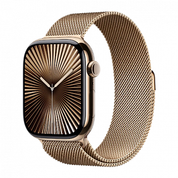 Apple Watch Series 10 46mm, корпус из титана цвета «титановый золотой», спортивный ремешок цвета «миланская петля» золотой One Size